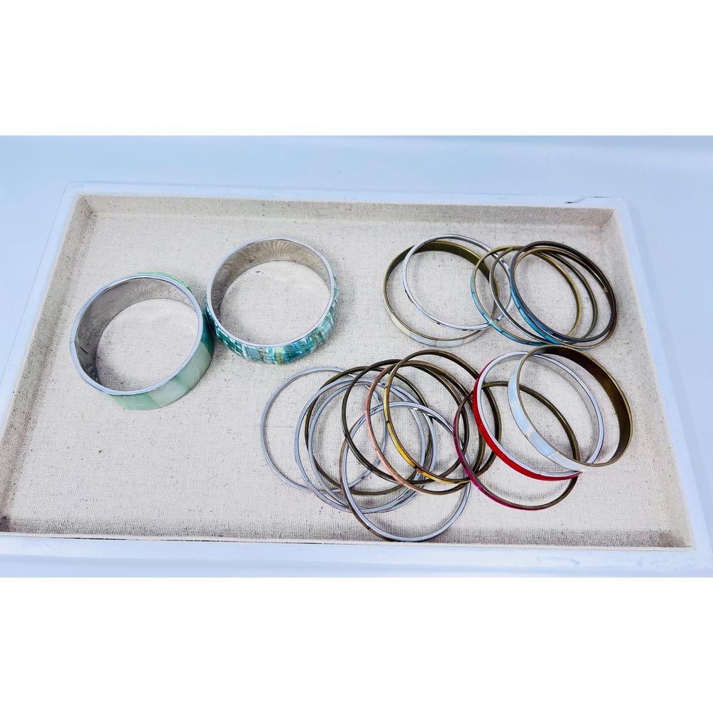 Vintage l Shell Multicolor Inlay Bangle & Cuff Bracelet Lot of 18 - Picture 11 of 16